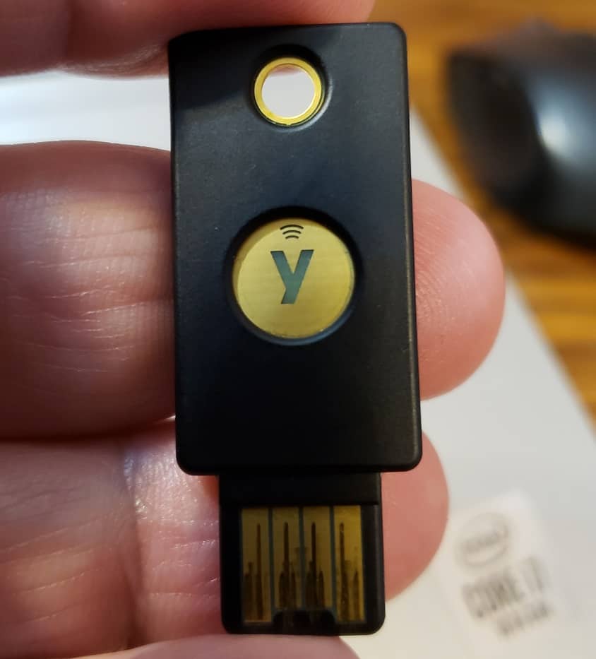 hand holding Yubikey