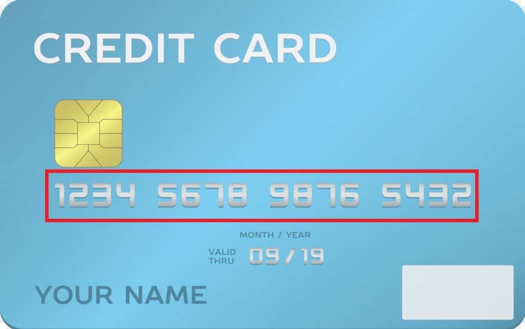 credit card with highlighted account number