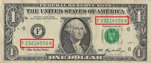 U.S. dollar with highlighted serial number